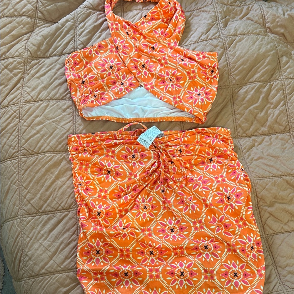 SHEIN Orange Floral Halter Dress